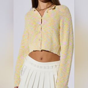 Akira Yellow Cropped Cardigan Sweater